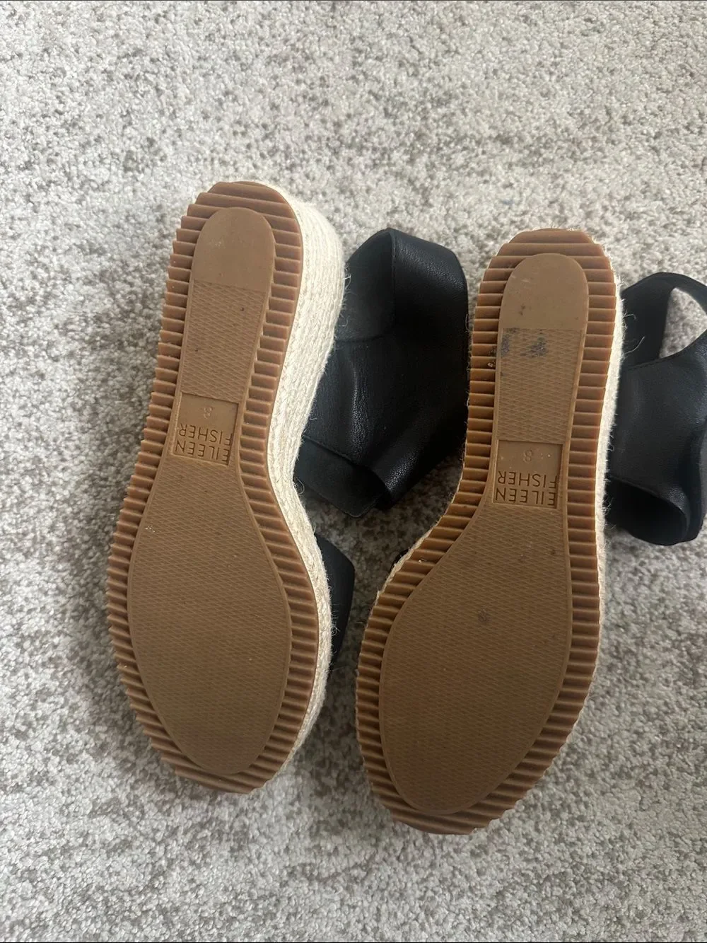 Eileen Fisher Weslia Black Leather Wedge Sandal 8